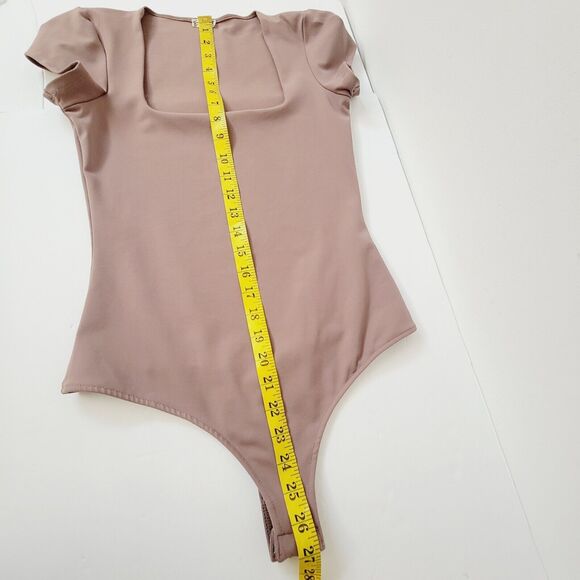 Free People Thong Bodysuit Shorts Sleeves Purple Square Neck Size SP - Picture 9 of 12